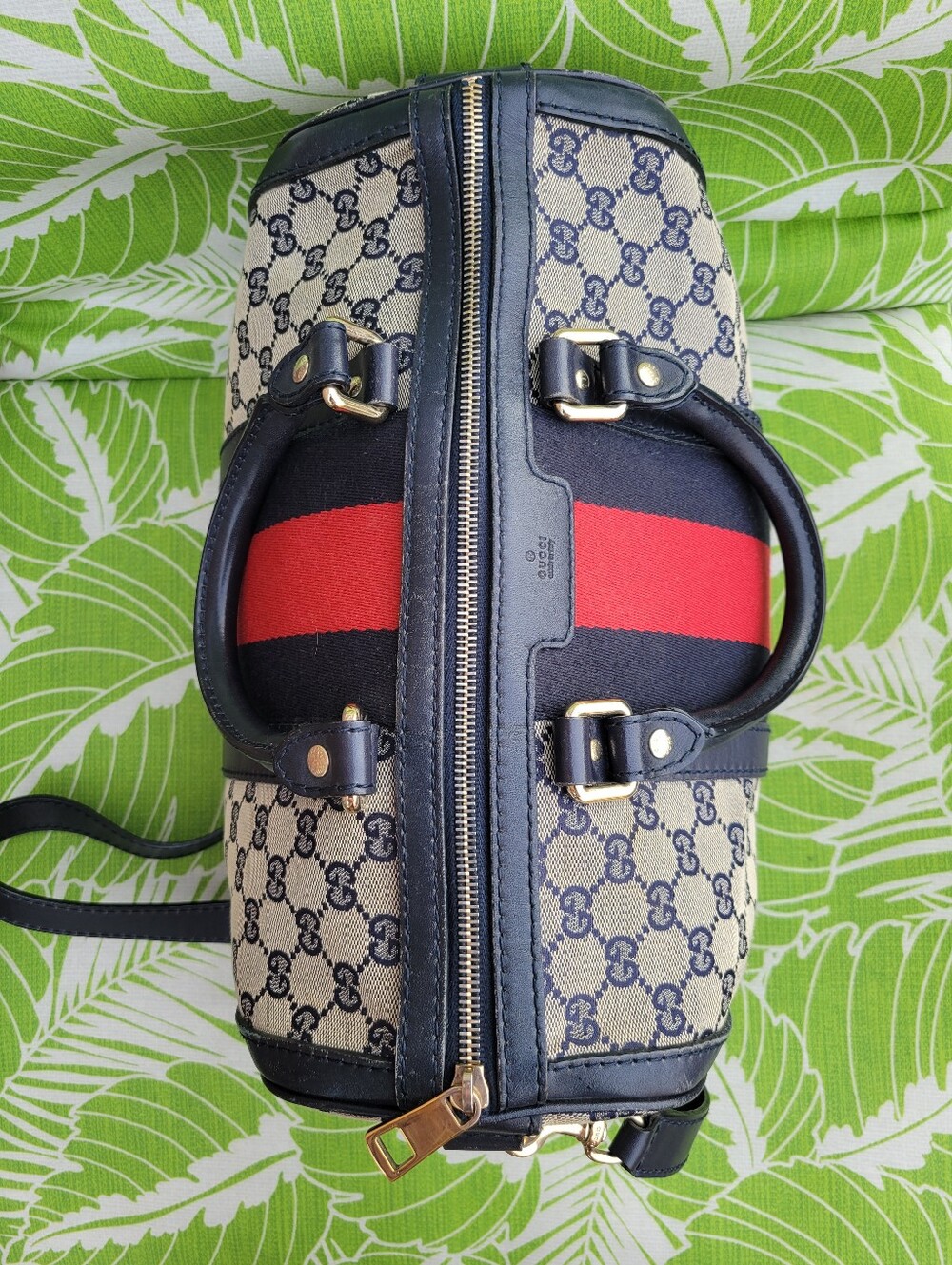 Vintage Gucci GG Canvas Web Joy Boston Blue/Red Boston Bag - Picture 5 of 16